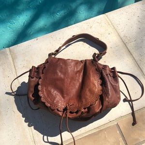 LUCKY BRAND scalloped edge whisky brown flap bag